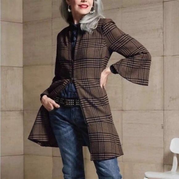 Cabi Flounce Tartan Plaid Jacket in Brown small houndstooth fall peplum 3902 - Picture 10 of 10